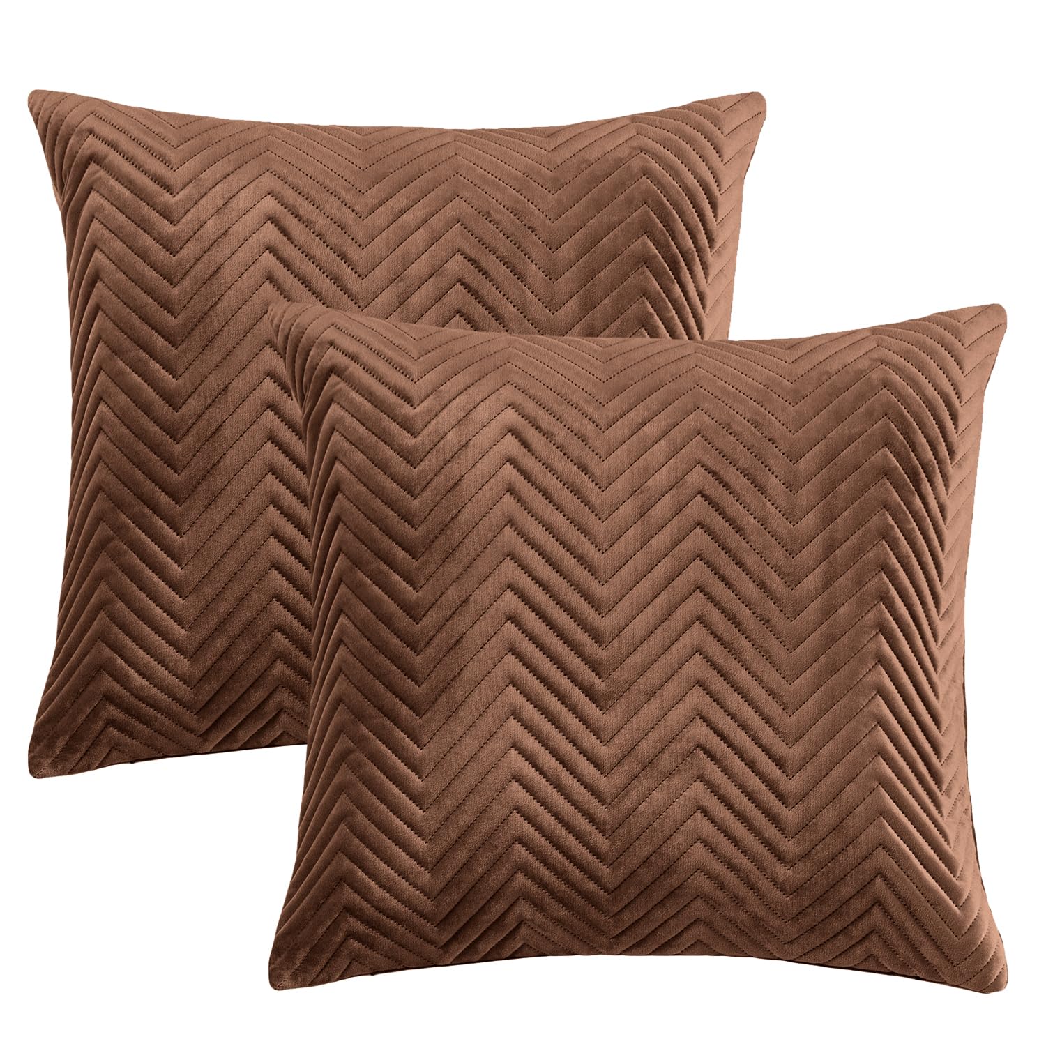 BedLooms Coffee Velvet Cushion Covers 45 x 45 cm (Pack of 2) Unique Ultrasonic Cushion Cover Decorative Square Throw Pillow Case for Sofa Living Room Couch with Invisible Zipper (18 x 18 Inch)
