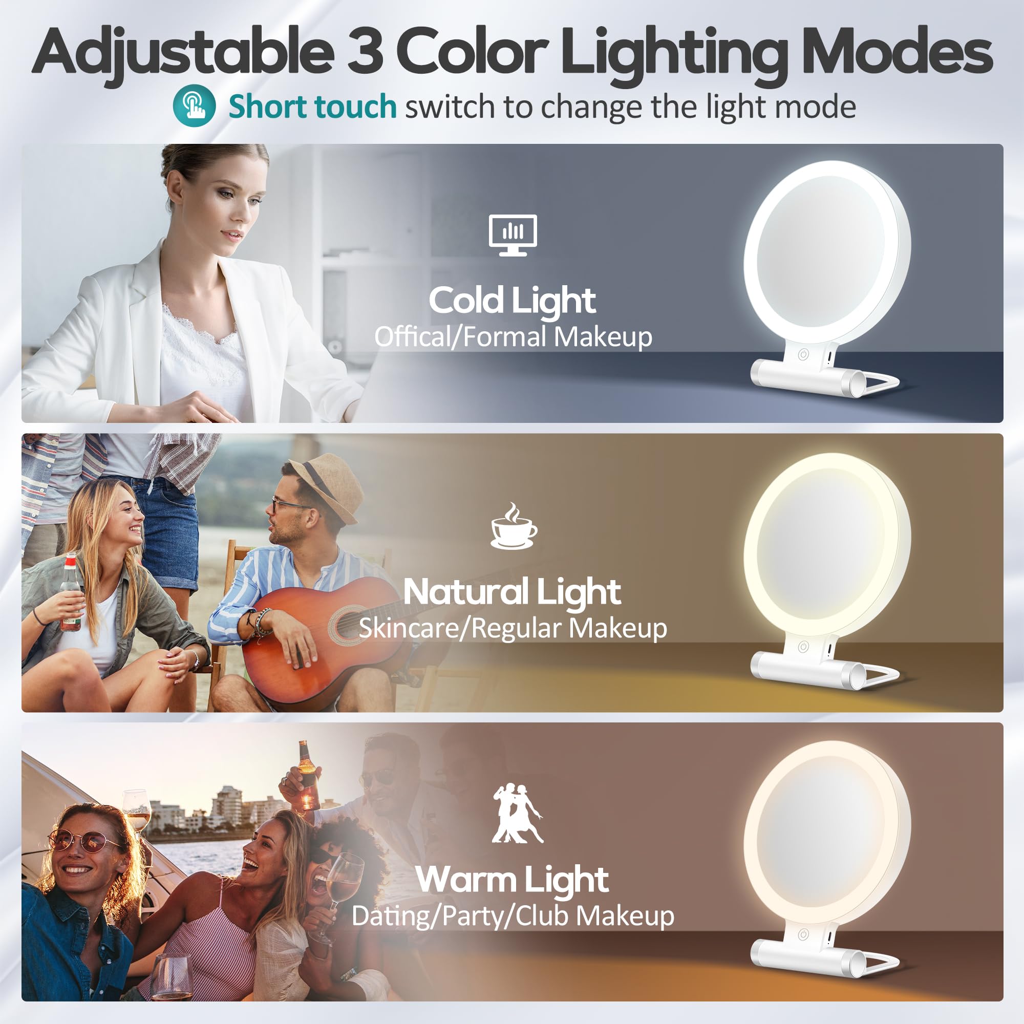 B Beauty Planet Magnifying Mirror with Light 30X, Double-Sided 1X/ 30X Magnifying Makeup Mirror with Tweezer, 2000mAh 3 Colour Modes with Adjustable Brightness,Foldable Travel Mirror(9