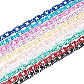 PH PandaHall Colorful Plastic Jewelry Chains,20 Strands 10 Colors Curb Chain Links 15" Cross Quick Link Chains for Eyeglasses Purse Trouser Bird Cage Necklace Jewelry Making,8mm Wide, Rectangle