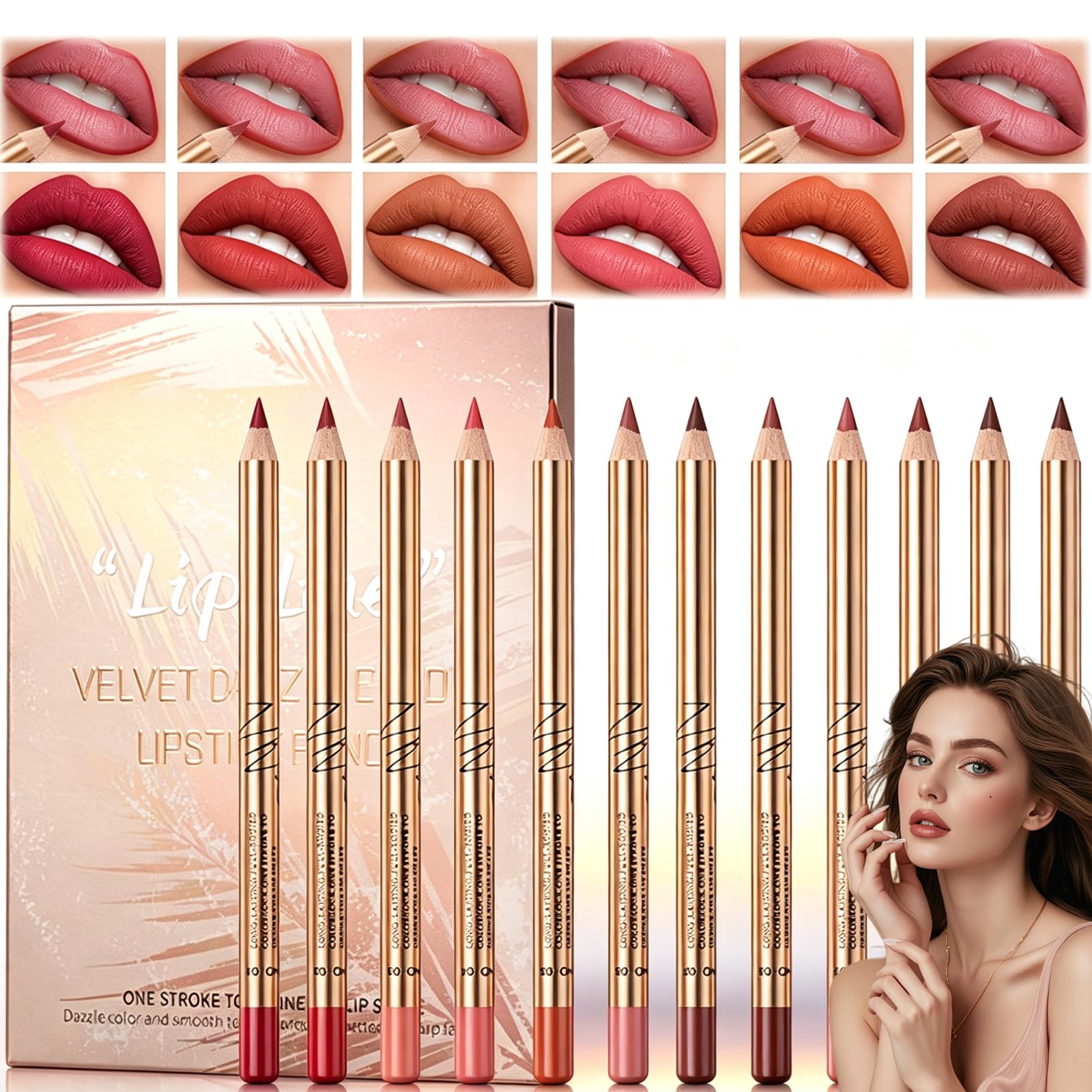 Lip Liner Set, Lipstick Pencil Lip Liners Stain, 12 Colors, Long-Lasting, Creamy High-Pigmented Lip Makeup, Natural Plumping Lip Definer for Stunning Results, Smooth Lips Stain for Women