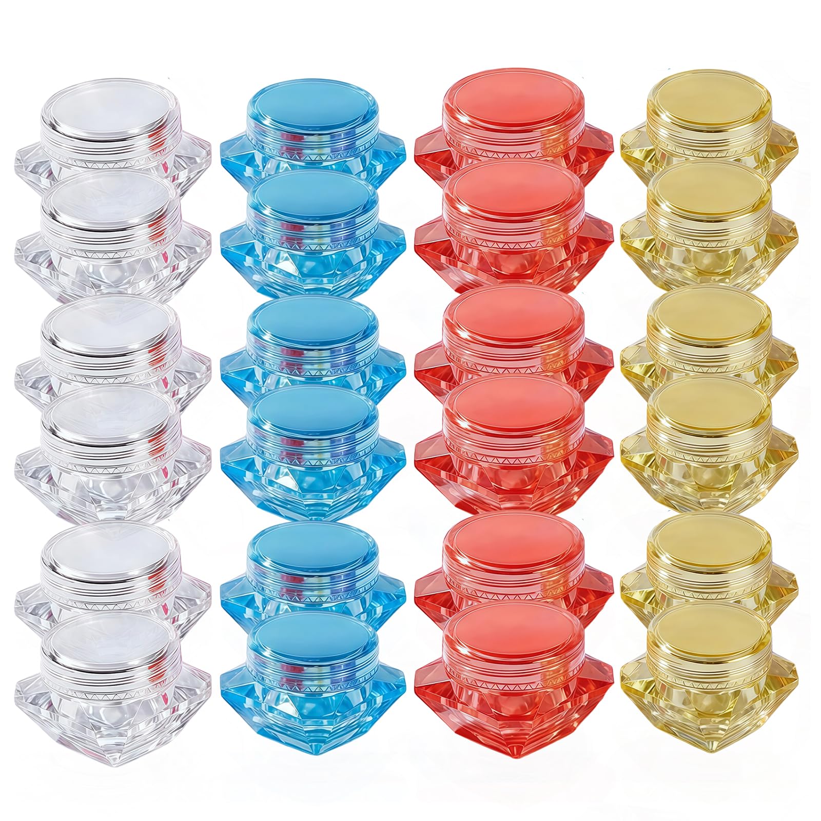 24PCS 5G/0.17oz Empty Refill Mini Square Diamond Shaped Plastic Cosmetic Sample Container Jar Pots With Screw Cap Makeup Bottle Face Cream Lotion Eye Shadow Powder Storage Holder(Color Random)