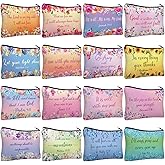 Pinkunn 16 Pcs Valentines Canvas Makeup Bags Bulk Inspirational Christian Women Religious Galentine Gifts Inspirational Bible Verse Pencil Pouch Makeup Bags with Zipper for Travel(Bible)