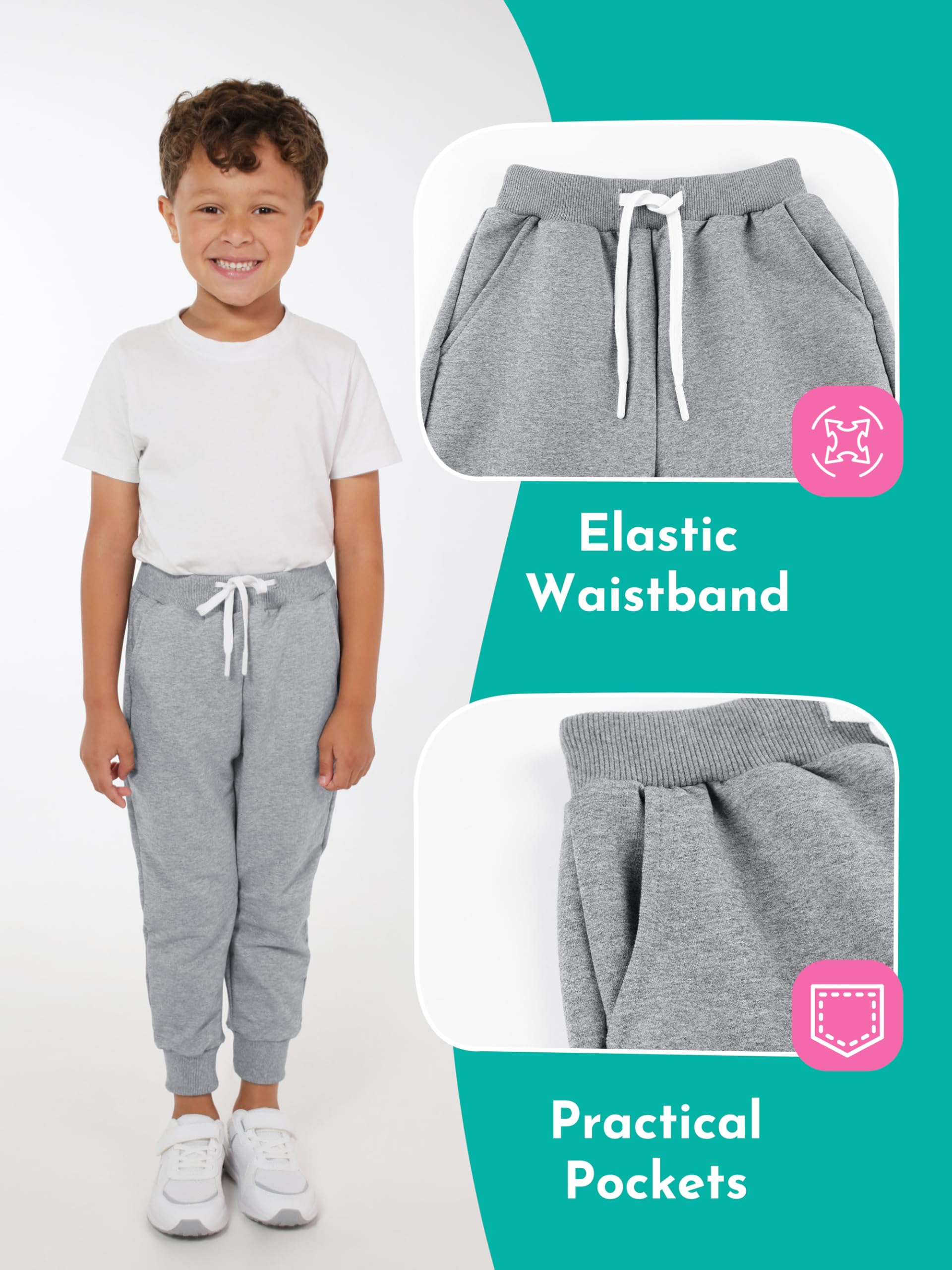 Resinta 3 Pack Toddler Boy Sweatpants Cotton Boys Athletic Joggers Pants Kids Sweats Pants with Pocket Workout Clothes