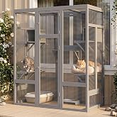 YADSUNY 70.2Inch Catio Outdoor Cat Enclosure Large Cat House Cat Patio Grey | Wood, 62.4"x32.1"x70.2", Enhanced Security, Weatherproof, Indoor/Outdoor, Window Access, Escape-proof, Platforms, Durable