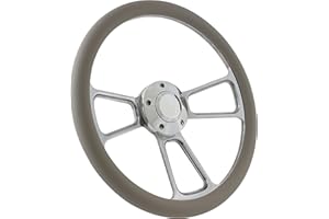 FOREVERSHARP 5-bolt Steering Wheel 14 Inch Aluminum with Grey Wrap and Horn