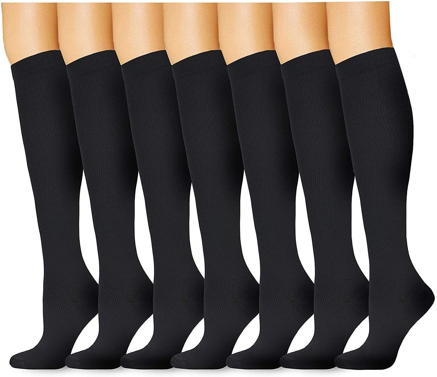 Compression Socks (7 Pairs) for Women & Men-for Medical, Nursing, Running & Fitness, Edema, Diabetic, Varicose Veins, Travel & Flight, Pregnancy, Nurses-Blood Circulation & Recovery (Black, S/M)