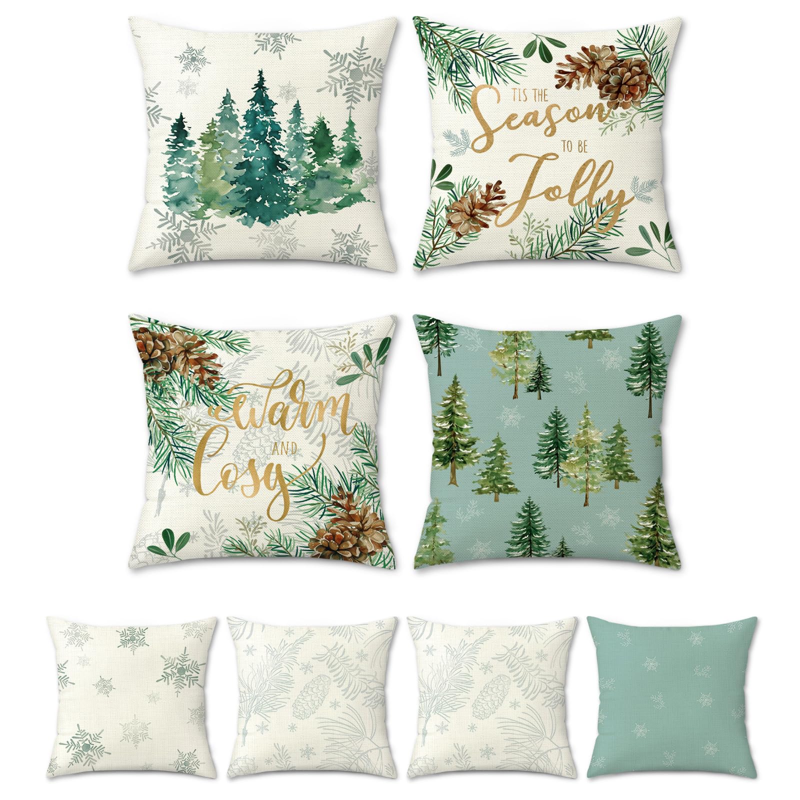 Bonhause Winter Pine Tree Cushion Covers 45 x 45 cm Double Sided Decorative Throw Pillow Covers Pillowcases for Sofa Bed Home Winter Holiday Decor Set of 4