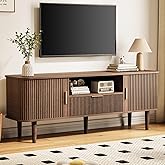 DAMCROP Fluted TV Stand, 55 Inch Mid Century Modern Media Console Table with Sliding Tambour Door Farmhouse Sideboard Buffet Cabinet Fits TVs up to 75 inch, Wood Entertainment Center for Living Room