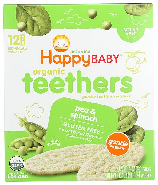 HAPPY BABY, BABY FOOD TEETHER PEA SPINACH ORGANIC 0.14 OUNCE (PACK OF 12)