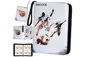 COYORO Soccer Card Binder, World Cup Card Binder 4 Pocket with 50 Removable Sleeves Fits 400 Sport Cards, 3 Ring Card Holder Binder with Zipper, Collector Storage Album