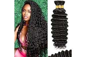Afihond Human Braiding Hair For Boho Braids 120g Deep Wave Bulk Human Hair for Braiding Knotless 12A 100% Unprocessed Brazilian Virgin Hair Extensions Bulk Bohemian 3 Bundles Natural Color 18inch