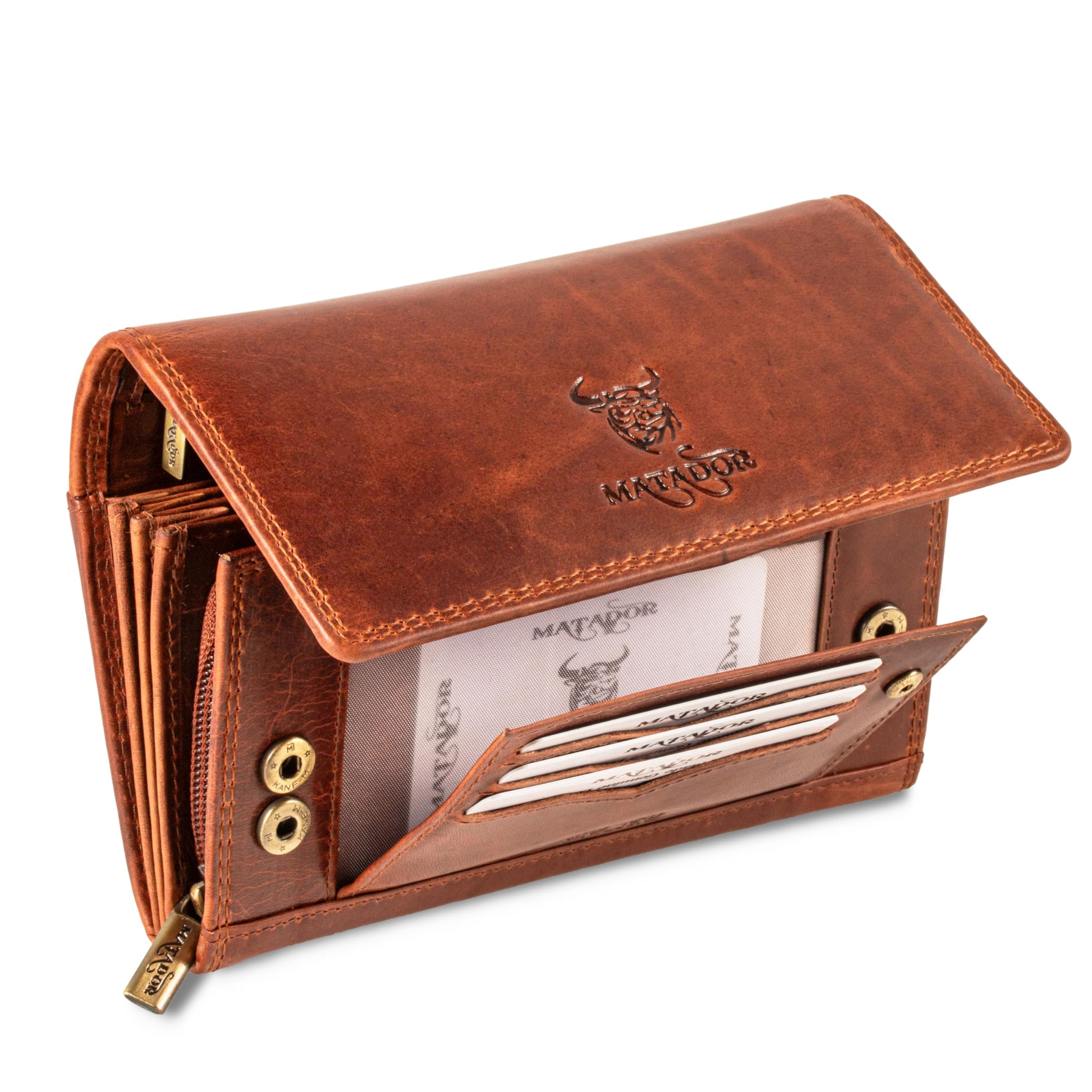 MATADOR Prag Women's Large Leather Wallet with Elegant Gift Packaging Luxury RFID Purse Women's Large Purse Many Compartments Elegant Women's Leather Wallet Large Large, Vintage Brown, 18x10x5 CM,