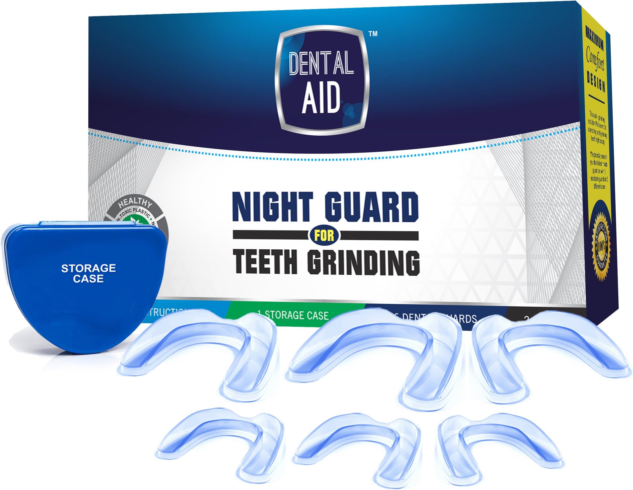 Anti Teeth Grinding Custom Moldable Dental Night Guard, Stops Bruxism,Tmj & Eliminates Teeth Clenching. Pack of 6 Guards in 2 Sizes for Custom Fit-BPA Free.
