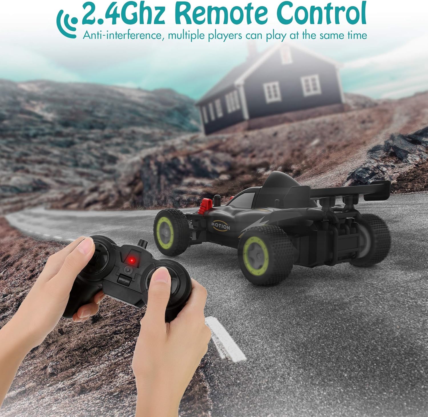 RC Racing Car, 4WD 2.4Ghz Remote Control Car, 10-15KM/H High Speed, Variable Speed, 1:20 Scale, 4 Batteries, Toys Cars for Boys and Girls, Black: Toys & Games