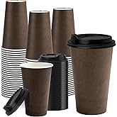 RACETOP 16 oz Disposable Coffee Cups with Lids 100 Pack, Coffee Colored Paper Coffee Cups with Lids, To Go Cup with Lid