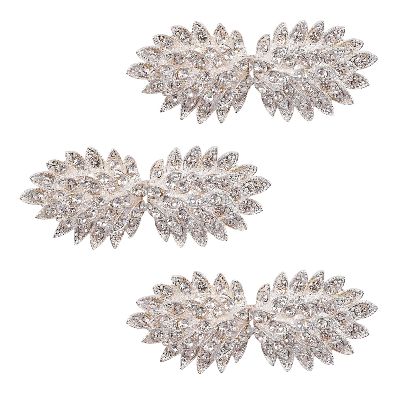 CRAFFANCY Cloak Clasp Fasteners, 3 Pairs Silver Clips with Rhinestone Vintage Cape Sew On Hooks and Eyes Clasps Cardigan Clips for Clothing Sweater Shawl