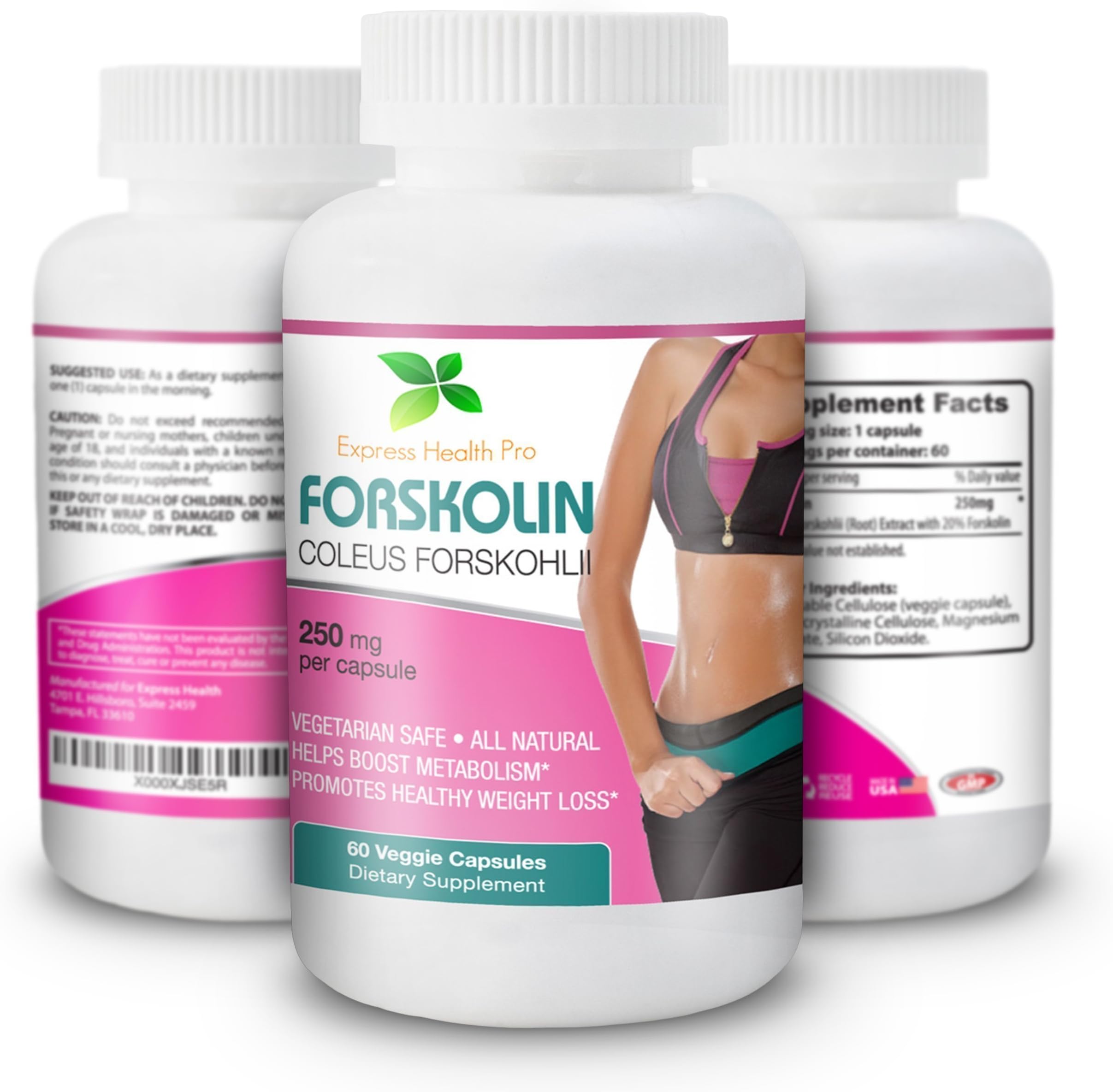 Express Health Pro Pure Forskolin 250MG Weight Loss & Appetite Control Supplement: Coleus Forskohii Extract Vegetable Capsule