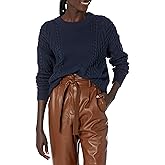 Cable Stitch Women's Cable Crewneck Sweater - Long Sleeve Drop Shoulder Boxy Pullover Knit Top