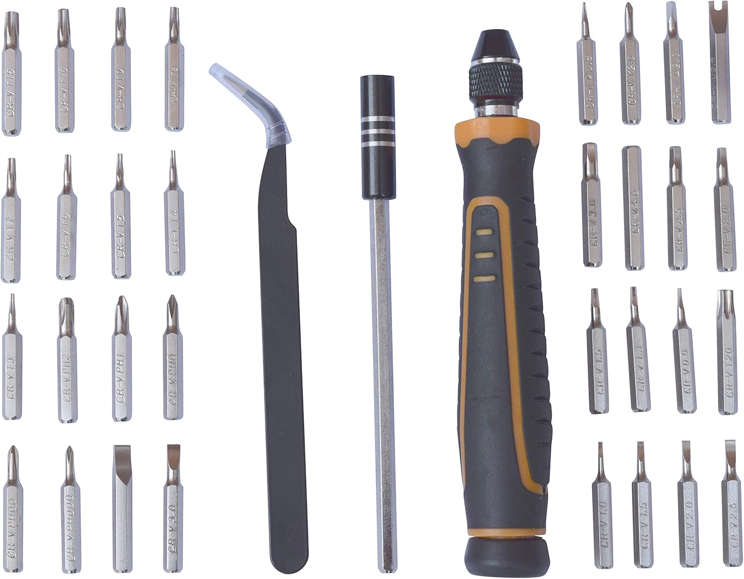 Precision Screwdriver Set. Small Screw Driver Tool Set. Mini Magnetic Driverset with Torx, Phillips, Star, Flathead, Hex, Pozi drive selection. Cr-V - - 