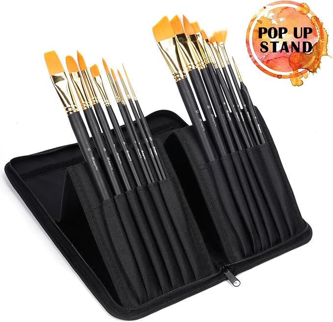 Magicfly 16pcs Professional Acrylic Paint Brush Set, Nylon