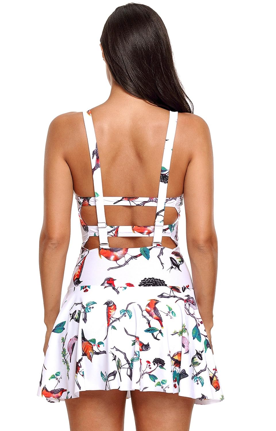 fasnoya bird print ruched one piece swimdress