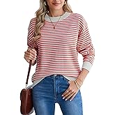 Famulily Womens Striped Color Block Hollow Out Knitted Sweater Long Sleeve Crew Neck Pullover Tops