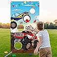 BeYumi Monster Truck Toss Game Banner with Bean Bags Checkered Party Game for Indoor Outdoor Activities 4 Score Holes Monster Truck Theme Birthday Party Supplies for Kid Adult