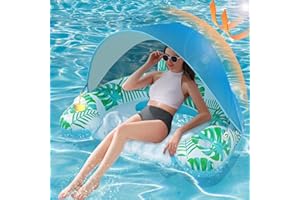 OKSUWATER Pool Floats Adult with Adjustable Canopy, XL Pool Chair Float with Cup Holders & Headrest, Inflatable Pool Chair Pool Floaties for Adults Summer Beach Swimming Pool Party
