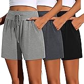 Neer 3 Pack Women's Sweat Shorts 4'' Inseam Drawstring High Waist Summer Casual Workout Gym SweatShorts with Pockets