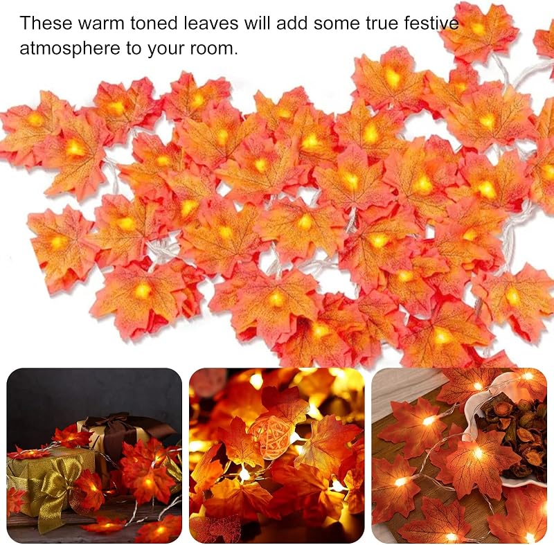 Luzes de folha de ácer, luzes de corda de folha de ácer, luzes de outono, luzes de corda de folha de ácer, decoração de folhas de outono, guirlandas para o Halloween, 3 metros 20 LED — foto 8 de 8