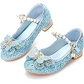 Qimaoo Girls Dress Shoes Mary Jane Princess Shoes Girls' Flats Glitter Low Heels Flower Wedding Party Footwear for Toddler Little/Big Kid