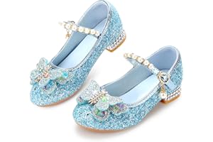 Qimaoo Girls Dress Shoes Mary Jane Princess Shoes Girls' Flats Glitter Low Heels Flower Wedding Party Footwear for Toddler Little/Big Kid