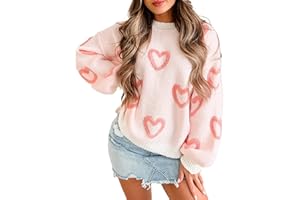 KMBANGI Women Heart Print Sweatshirt Romantic Oversized Sweater Valentine's Day Love Graphic Long Sleeve Pullover Tops