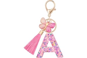 Suweibuke Cute Pink Key Chains for Women Girls, Initial Letter Keychains with Tassel, Charms for Key Purse Handbags Backpacks