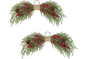 ARBORUS 2PCS Artificial Christmas Swags with Norfolk Pine, Red Berries and Pinecones, 24" Christmas Thanksgiving Decorations for Front Door, Mantel, Staircase, Window, Xmas Décor