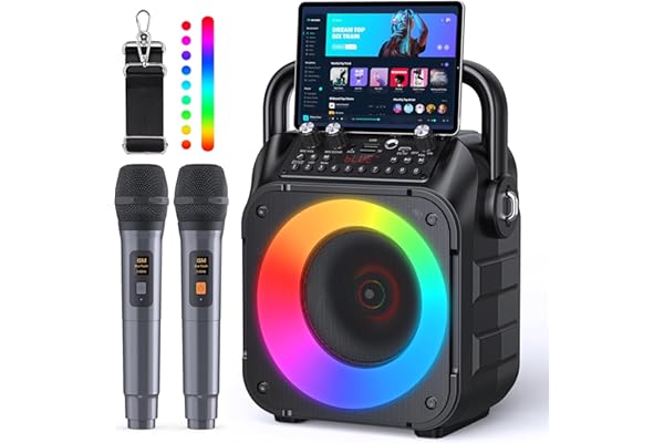 Karaoke Machine, Portable Bluetooth Speaker with 2 Wireless Microphones for Adults & Kids with Lights, Karaoke Microphone with PA System Supports USB/TF/REC/FM/AUX for Home Party Home System Packages