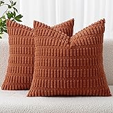 MIULEE Pack of 2 Rust Corduroy Decorative Pillow Covers 20x20 Inch Soft Boho Striped Throw Pillow Covers Modern Farmhouse Home Decor for Summer Sofa Living Room Couch Bed