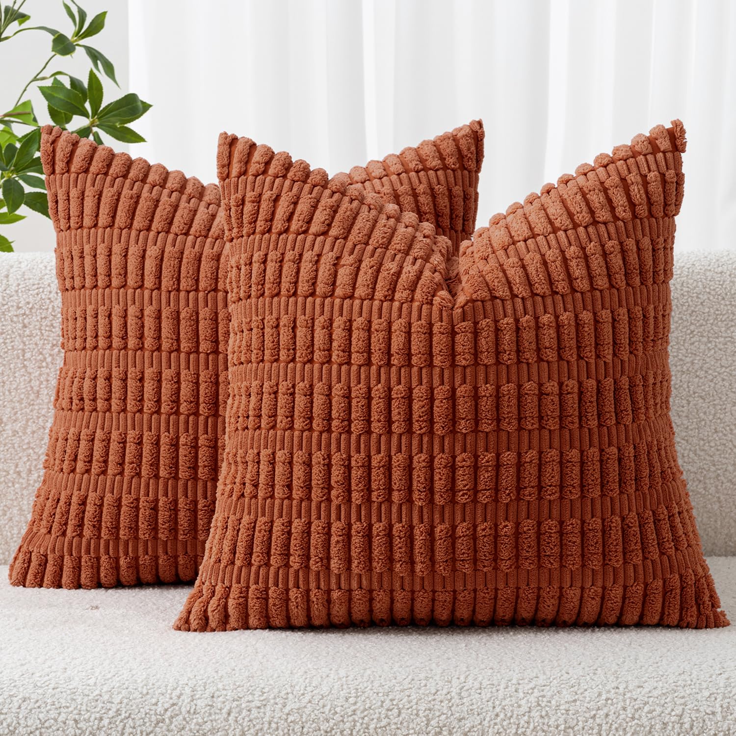 Photo 1 of MIULEE Pack of 2 Rust Corduroy Decorative Fall Pillow Covers 20x20 Inch Soft Boho Striped Throw Pillow Covers Modern Farmhouse Home Decor for Summer Sofa Living Room Couch Bed