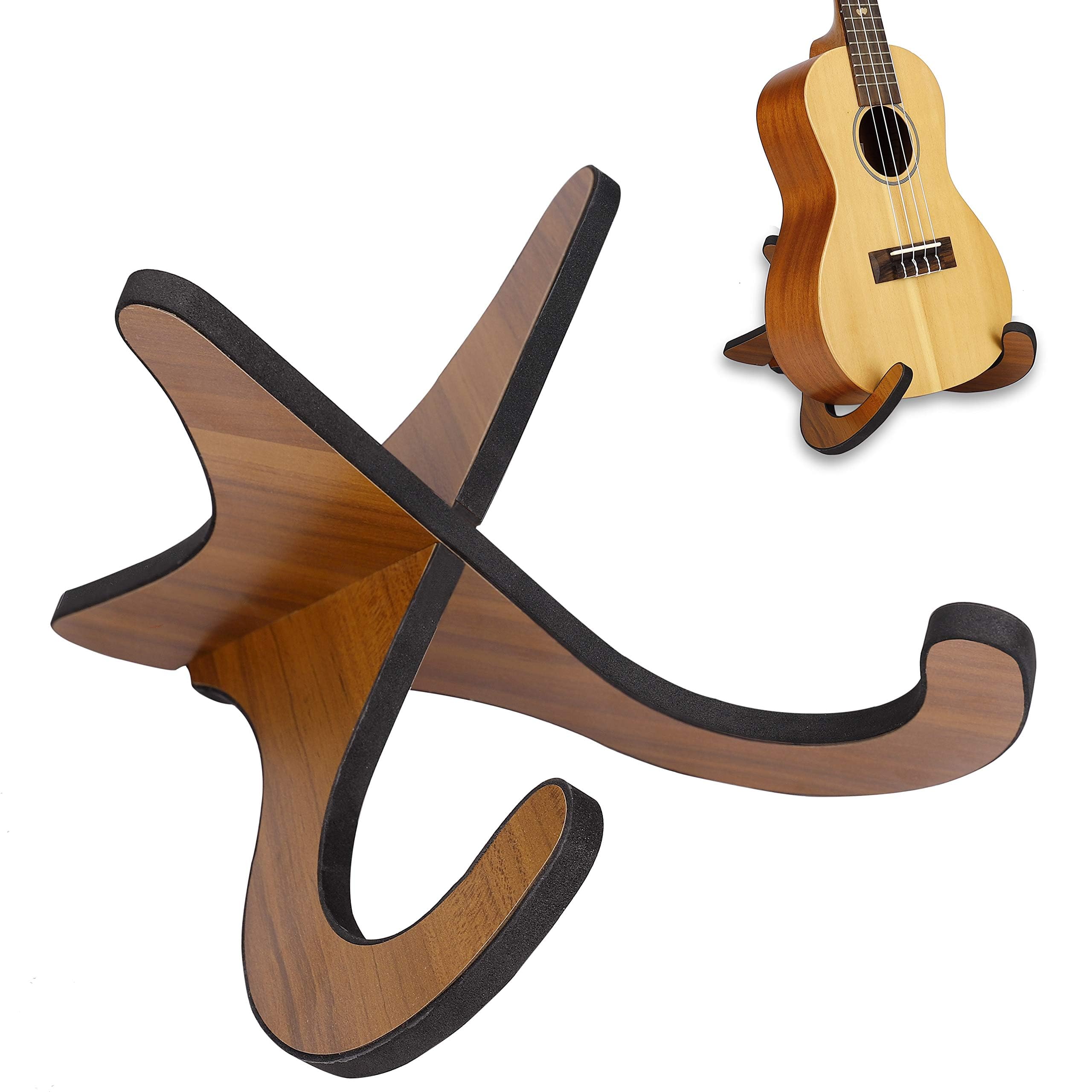 Eidoct Ukulele Stand, Wooden Folding Portable X-Frame Stand with Sponge Edge, for Ukulele, Mandolin, Banjo, Violin (Dark Brown)