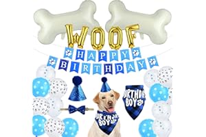 ASTARON Pet Dog Birthday Party Supplies,Blue Boy Dog Birthday Hat Bandana with Bone Balloons Puppy Birthday Banner for Pet Bi