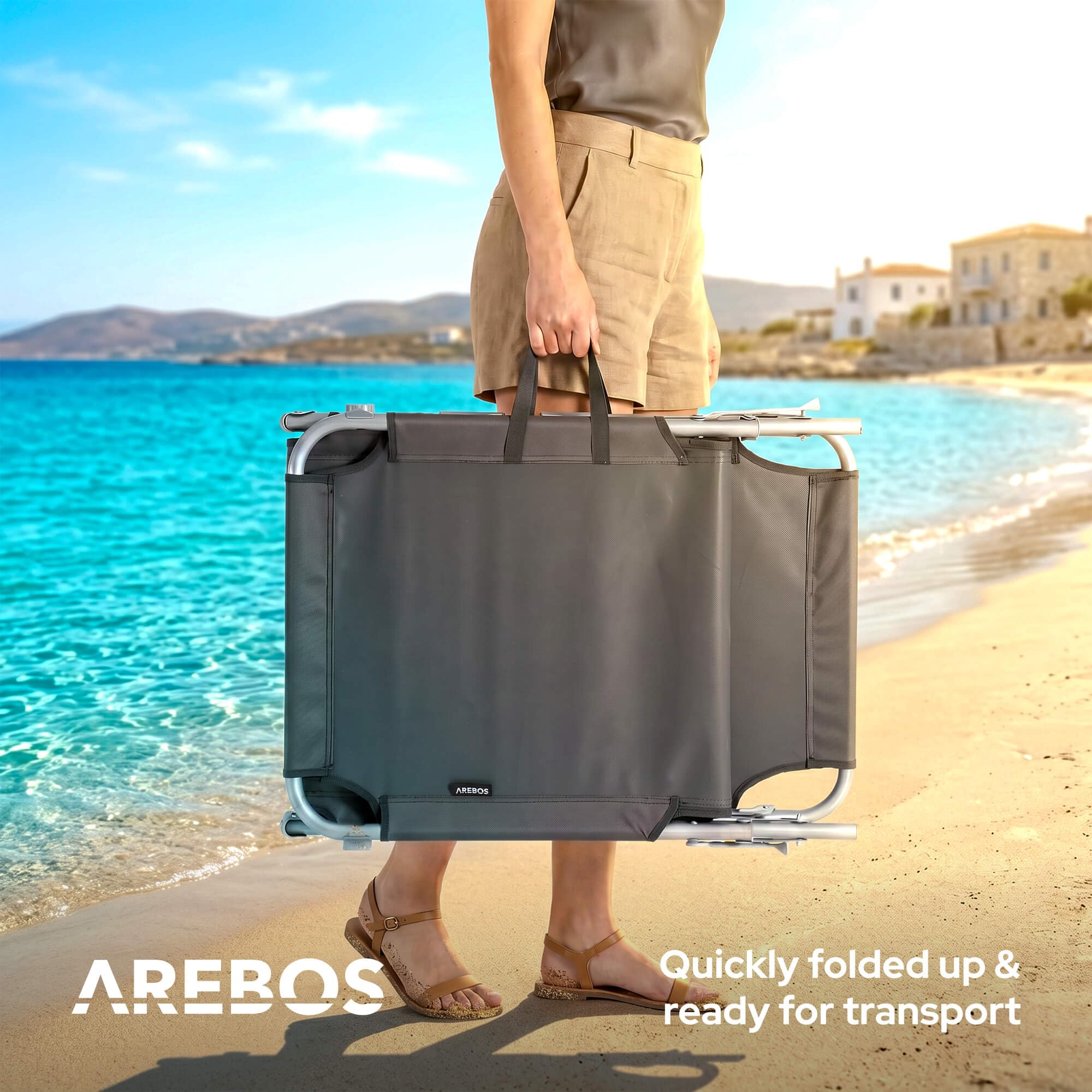 Arebos Sonnenliege & Liegestuhl klappbar mit Sonnendach | Gartenliege, Campingliege & Strandliege | Kopfkissen & Seitentasche | 4-Fach verstellbar | Relaxliege faltbar | bis 120 kg | Anthrazit 6
