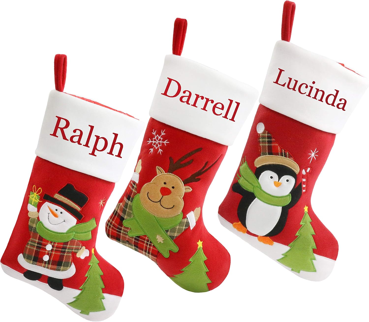 Stockings & Holders - WEWILL Set of 3, 18'' Personalized Christmas Stockings with Embroidery Technology Xmas for Family Kids