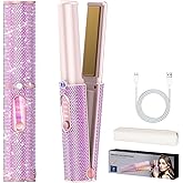 Feitenn Cordless Hair Straightener, 2 in 1 Portable Straightener Hair Straightening, Dual Voltage Flat Iron, Fast Heat, Wireless Hair Curler 5000mAh Rechargable for Travel, Gift for Women(Pink)