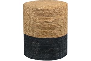 Wimarsbon Natural Seagrass Foot Stool, Hand Weaving Round Ottoman, for Living Room, Outdoor Seat (Natural & Black)