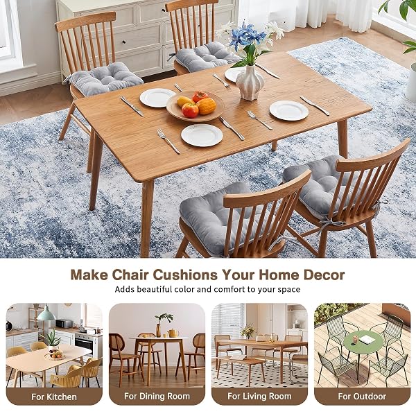 BETU CHAIR CUSHIONS FOR DINING CHAIRS SET OF 4,3.5″ THICK KITCHEN TABLE CHAIR PADS WITH TIES,NON SLIP BACKING AND COVERS, SEAT CUSHION FOR DINING ROOM,BAR,PATIO CHAIRS,15.5″X15.5″X3.5″,LIGHT GREY