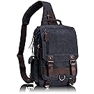 Leaper Canvas Message Sling Bag Outdoor Cross Body Bag Messenger Shoulder Bag (Medium,Black)