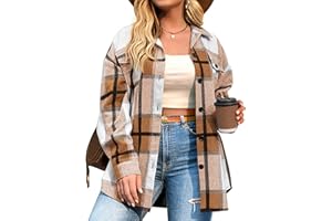 IN'VOLAND Womens Plus Size Shacket Jacket Flannel Plaid Long Sleeve Button Down Shirts Casual Fall Blouses Tops