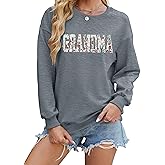 MYHALF Grandma Embroidered Sweatshirts for Women: Grandma Floral Applique Shirts Nana Gifts Casual Crewneck Pullover Tops