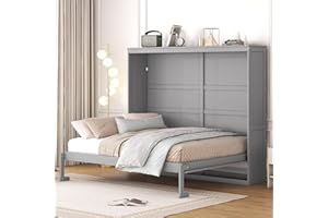 BIADNBZ Queen Size Murphy Cabinet Bed, can be Folded, Wooden Platform Bedframe, Space Saving, for Bedroom Living Room, Gray