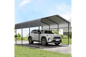 Real Relax 10x15FT Heavy Duty Metal Carport, Outdoor Carport Canopy with Galvanized Steel Roof and Reinforced Base for All-Weather, Garage Shelter Shade for Trucks, Boats, Party, Gray
